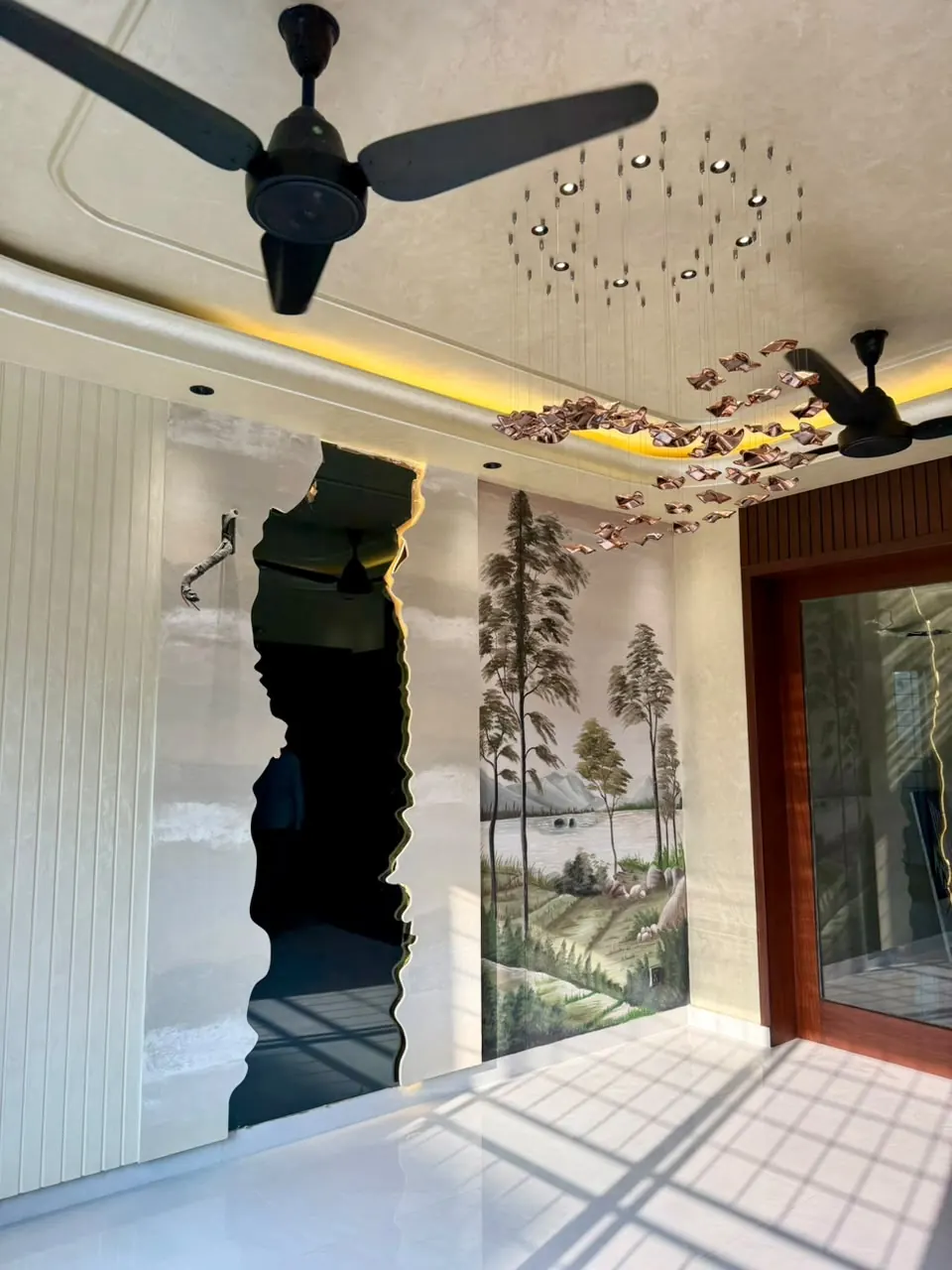 Drawing room ceiling with designer lighting