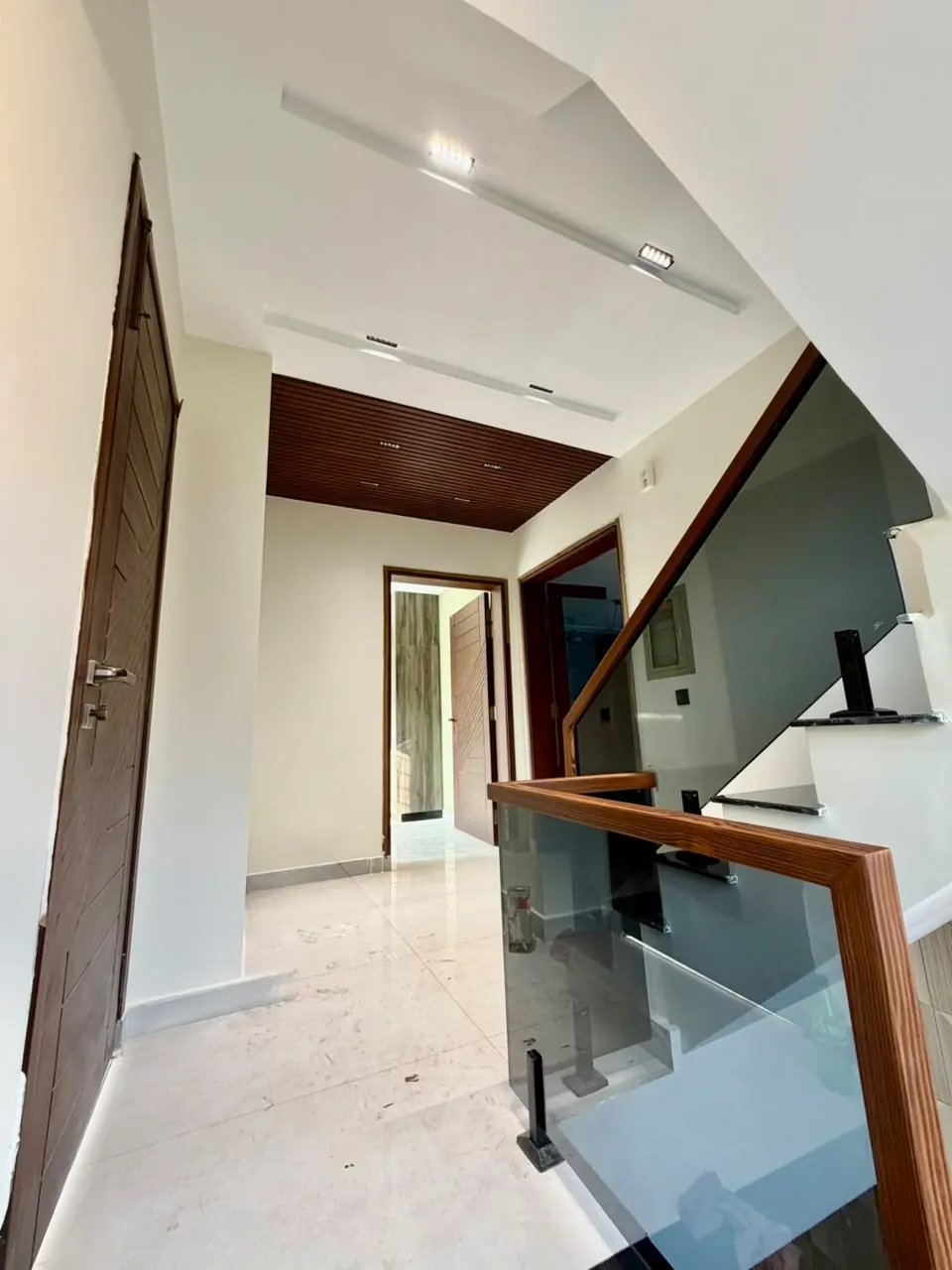 Staircase with glass railing
