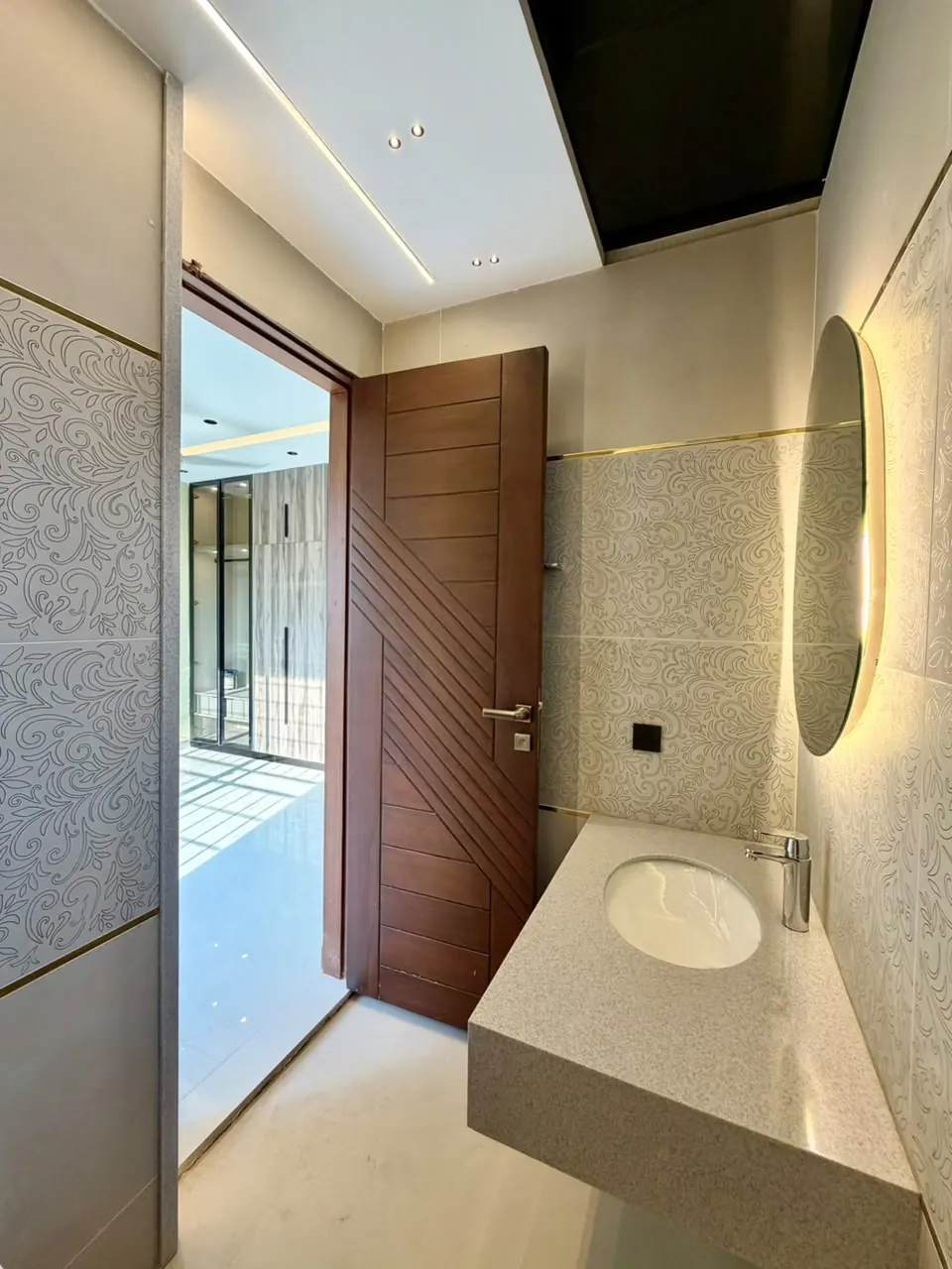 Powder room with stone vanity