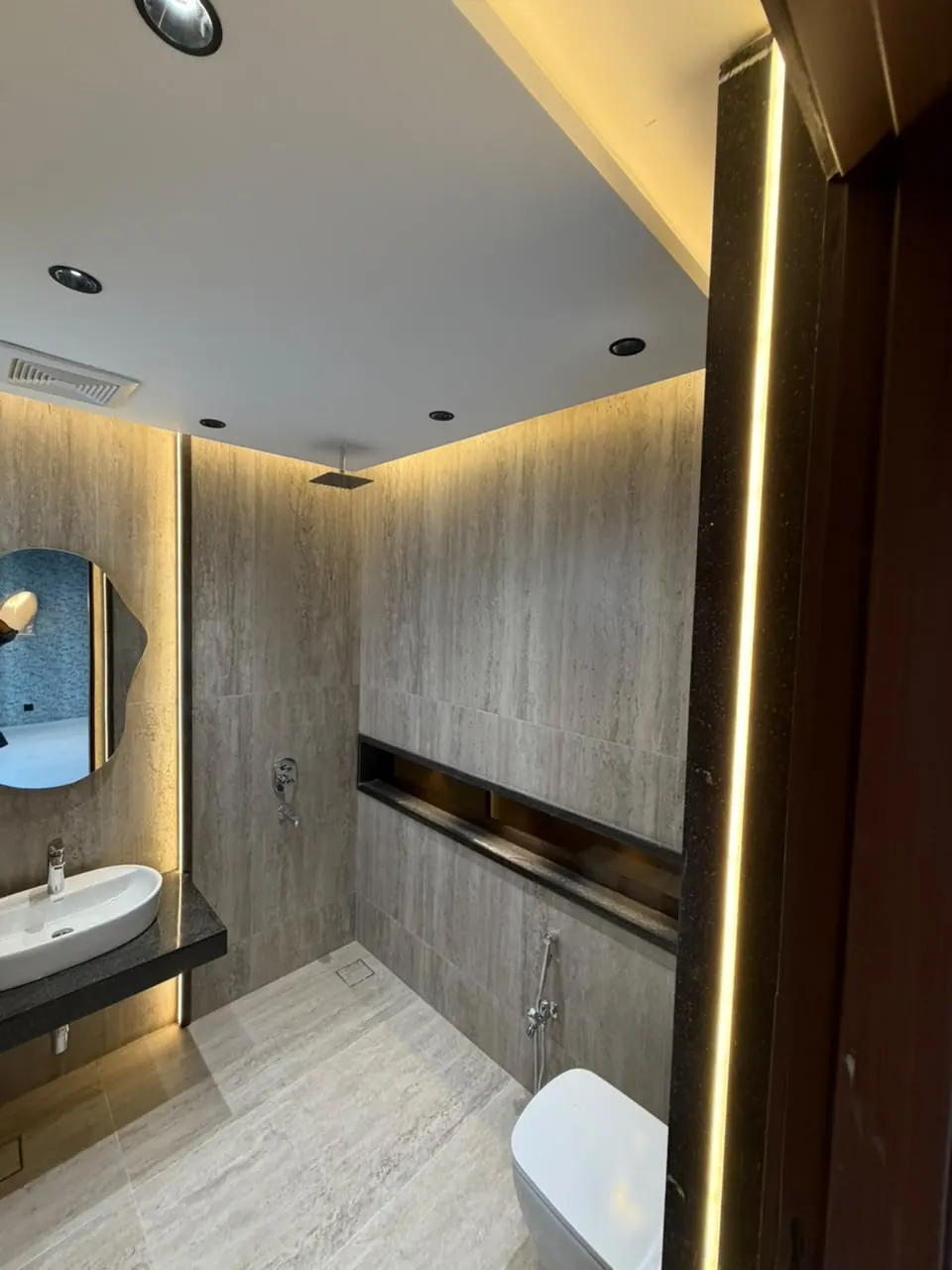 Bathroom with LED mirror and shower niche